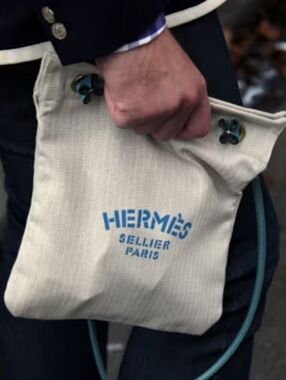 Authentic HERMÈS Large Grooming  Satchel Herringbone Canvas Weekender‎ Bag